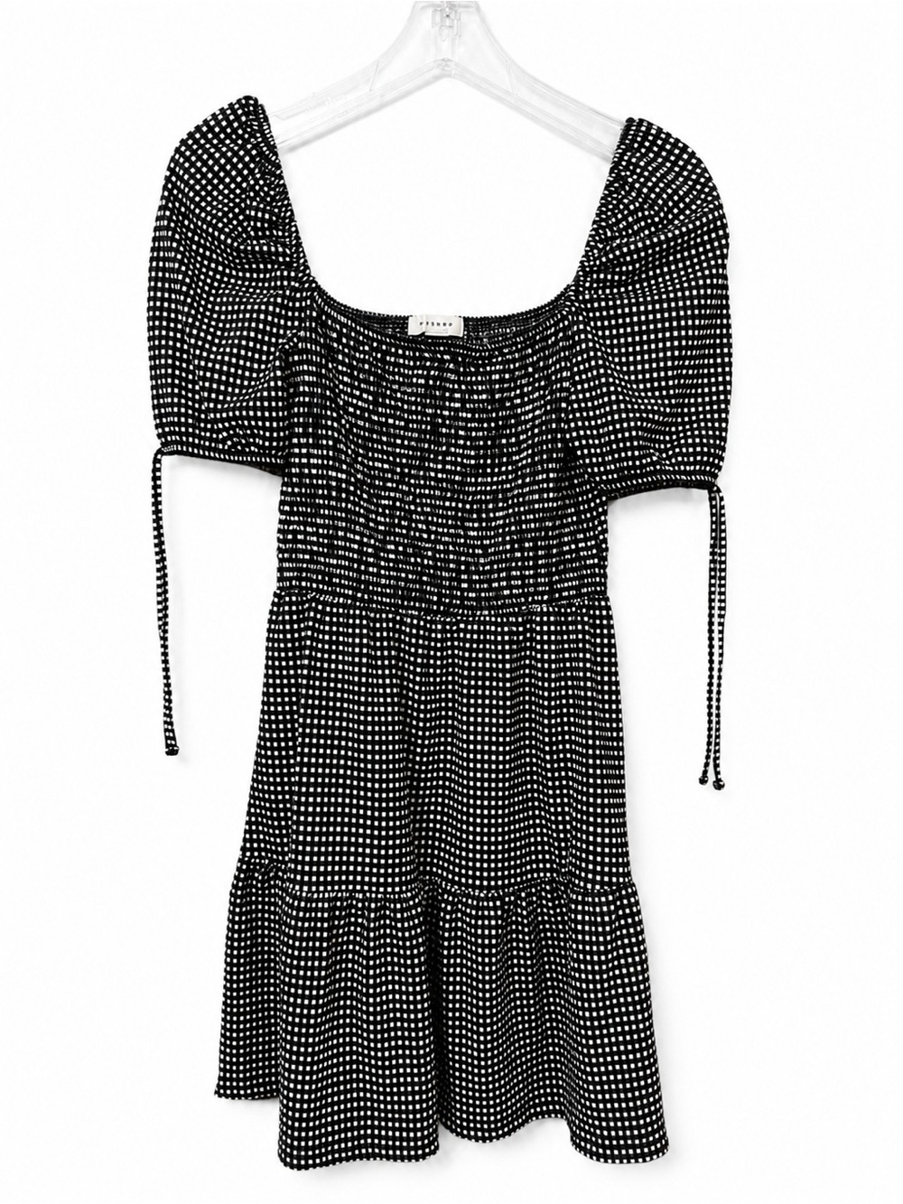 Topshop Black White Gingham Smocked Mini Dress Puff Sleeve Size US 6 Cottagecore